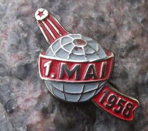 1958 Sputnik 1 Satellite May Day East German DDR Space Celebration Pin Badge - Picture 1 of 2