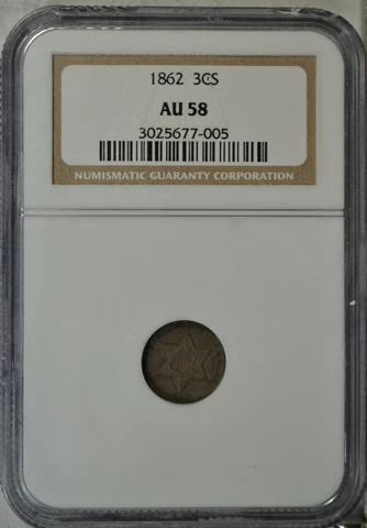 1862 3 cent silver, NGC AU58..........Type Coin Company Cover