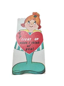 Vintage Valentine's Day Card, Girl and Lamp - Bild 1 von 2