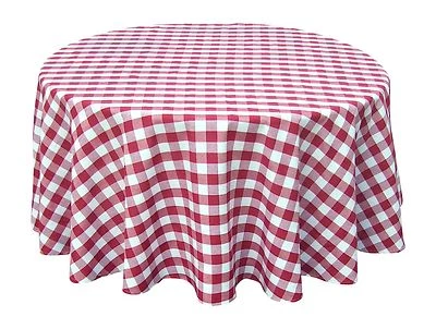 Wine Red White Tablecloths: Gingham Checkered Design 58" x 102" Rectangle - Image 1 of 2