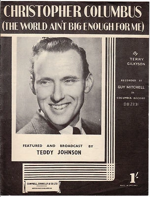 Christopher Columbus World Ain't Big Enough For Me Teddy Johnson 50s Sheet Music - Image 1 of 2