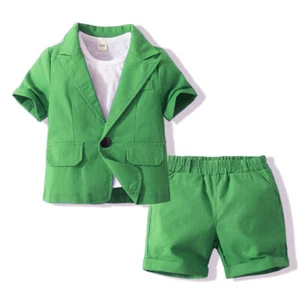 3PCS Kids Boys Outfits Suit Coat+Vest+ shorts Wedding Party Clothes Sets 2-7Y - Picture 1 of 16