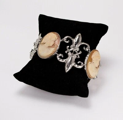 BRACCIALE IN ARGENTO 925 GIGLI E CAMMEI IN CORNEOLA VOLTO CLASSICO AGRP 0110 - Immagine 1 di 2