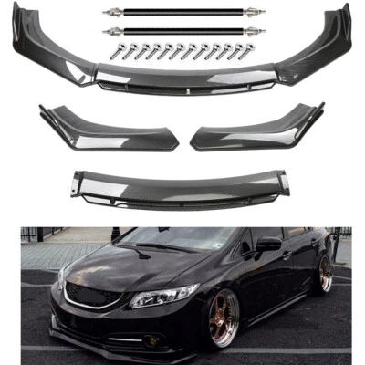 For 9th Honda Civic Front Bumper Lip Splitter Spoiler Carbon Fiber Strut Rod Foto 1 de 4