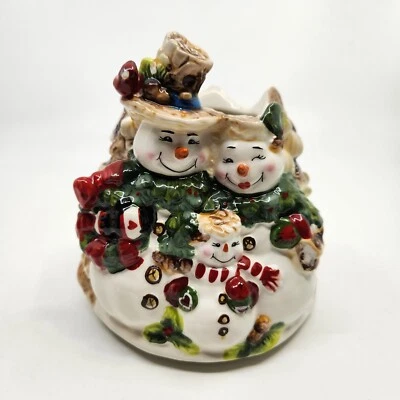 Home Interiors Snowman Family Candle Capper Christmas Jar Candle Shade Unused - Image 1 of 4