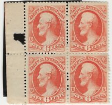 USA 1873 MINT SCOTT #O18 6c  Vermilion INTERIOR DEPARTMENT OFFICIAL BLOCK OF 4 