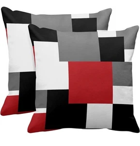 Emvency Set of 2 Red Black and Grey Throw Pillow Covers Geometric Modern - Picture 1 of 4