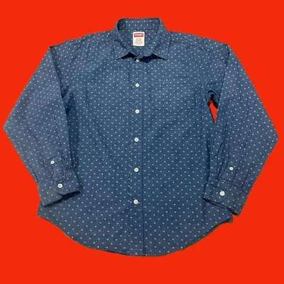 Wrangler 蓝色长袖纽扣西部乡村牛仔衬衫男孩 XL 14/16 — 第 1/4 张图片