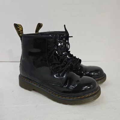 Botas Dr. Martens Negro Brillante Charol Niñas Niños EE. UU. Talla 2 Junior 1460 J Foto 1 de 4