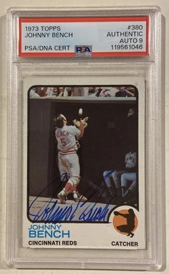 1973 年 Topps Johnny Bench 签名棒球卡 #380 PSA/DNA 9 签名认证名人堂 — 第 1/3 张图片