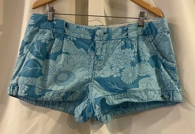 复古 Y2K 无边界微型迷你短裤 17 花卉蓝色铐棉 2000 年代 — 第 1/4 张图片