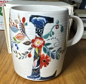 Anthropologie Starla Halfmann Initial L Monogram, Bright Flowers Coffee Mug - Picture 1 of 8