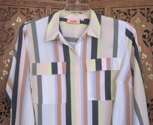 EVRI Women's 1X Polyester Lg Sleeve Blouse Vertical Multi Color Stripes  NWT $44 - Picture 1 of 5