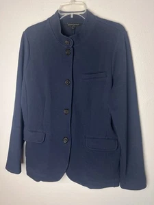 Banana Republic Pique Blazer Jacket Military Navy Stand Collar Womens Size LG - Picture 1 of 7