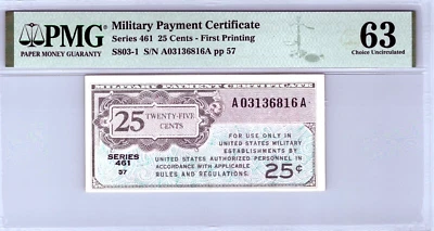 Series 461 Military Payment Certificate 25 Cents PMG 63 Pick S803-1 - Image 1 of 4
