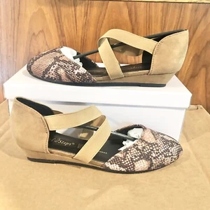 Angel Steps Shoes Sz 7.5 Ballet Flat Elastic Ankle Strap Riley Flat Snakeskin - Picture 1 of 8
