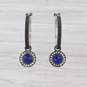 New Nina Wynn Hoop Earrings Sterling Silver Lapis Lazuli Moonstone Charms - Picture 1 of 4