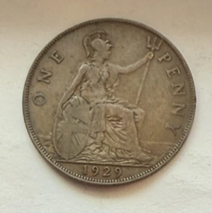 Great Britain 1929 One 1 Penny Coin; George V England - Picture 1 of 2