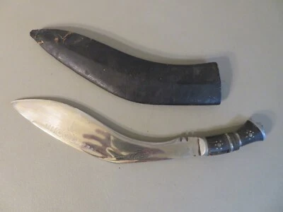 Antiguo cuchillo indio Gurkha Kukri en vaina de cuero Foto 1 de 4