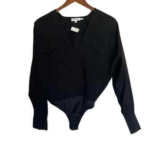 Good American Utility Wrap V-Neck Long Sleeve Bodysuit Black Womens Size XS - Picture 1 of 12
