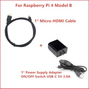 Raspberry Pi 4 Power Supply Adapter with Switch USB-C 5V 3.0A & Micro-HDMI Cable - Picture 1 of 3