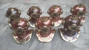Set of 7 PCs Brass Antique U.S Navy Mark V Maritime Mini Diving Divers Helmet - Picture 1 of 5