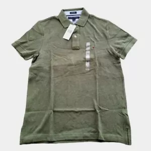 Men's Tommy Hilfiger Mesh Collar Green Polo Custom Fit Shirt Short Sleeves SM - Picture 1 of 5