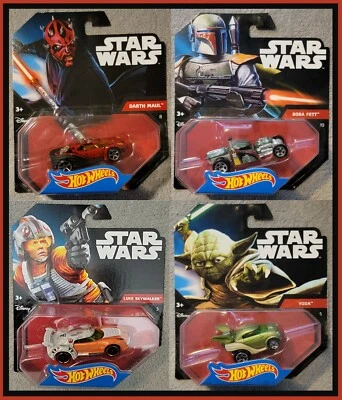 Star Wars Hot Wheels Character Cars Darth Maul Boba Fett Luke Skywalker Yoda 4pk - Image 1 of 4