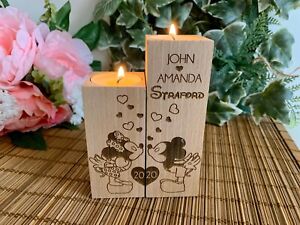 Personalized Wooden Candle Holders Christmas Gift Disney Mickey & Minnie Mouse