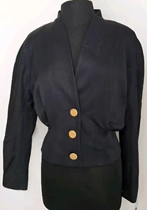 Mondi Vintage Military Pleated Jacket Crop Ladies Navy Blue Medium /40 Lined - Picture 1 of 6