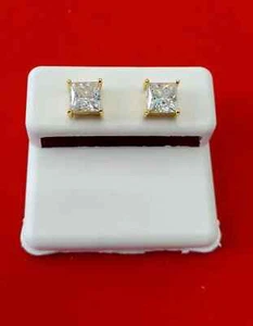 14K Yellow Gold Over 2Ct Princess Cut Lab Created Diamond Solitaire Stud Earring - Picture 1 of 6