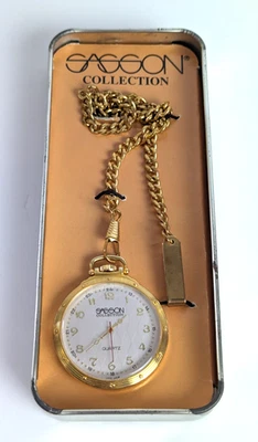 VIDAL SASSON БЛЕСТЯЩИЙ ЗОЛОТОЙ ТОН КВАРЦА АНАЛОГОВЫЙ КАРМАННЫЕ ЧАСЫ С 16» ЦЕПОЧКА NIB - Изображение 1 из 4