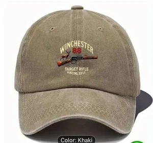 Winchester 88 Target Rifle Gun Logo; Distressed Khaki Baseball Cap Retro NEU - Bild 1 von 11