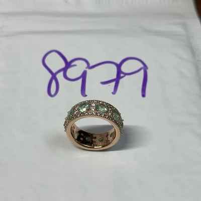 Preowned Bomb Party Size 8 Ring BP Full Wrap Mint Green Gems Rose Gold Pl - Image 1 of 4