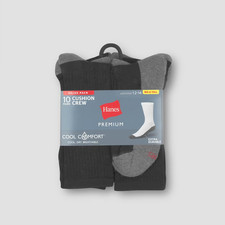 Hanes Premium Men's Crew Socks 10pack - Black Grey - Shoe size 6-12 -