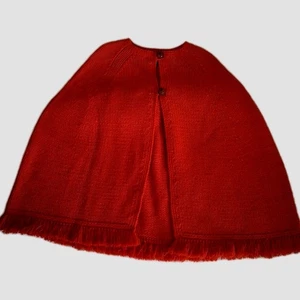 L~ LUCKY BRAND Red Orange Knit Wool Open-front 2 Leather Button Cape/Poncho - Picture 1 of 8
