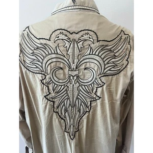 Roar Strength Refined Shirt Men’s 2XL Button Down Tan L/S Embroidered Rock Y2K  - Picture 1 of 8