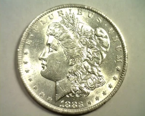 1883-O MORGAN DOLLAR CHOICE ABOUT UNCIRCULATED+ HOT 50 VAM 36A PARTIAL E REVERSE - Picture 1 of 4