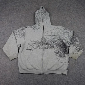Request Hoodie Mens XL Gray Full Zip Grunge All Over Print Sweatshirt Y2K VTG - Picture 1 of 22