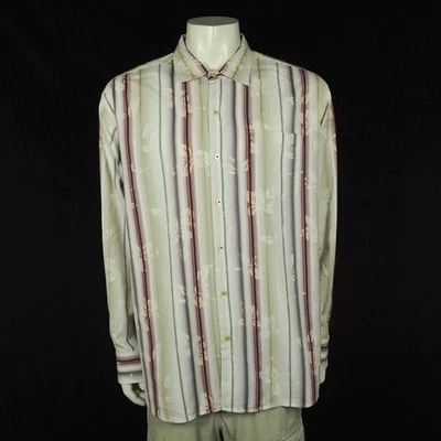 Camisa Tommy Bahama Abotonada Para Hombres 2XL XXL Marrón Floral Rayas Mezcla de Algodón Foto 1 de 3