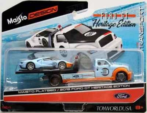 Maisto Design Elite Transport Maisto Flatbed & 2019 Ford GT Heritage Edition - Picture 1 of 1