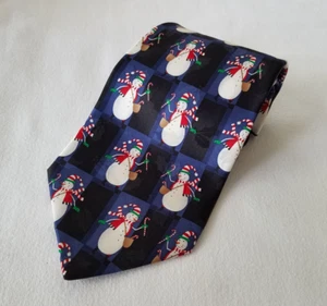 Holiday Traditions Hallmark Mens Silk Tie Winter Snowman Xmas Christmas Snow EUC - Picture 1 of 4