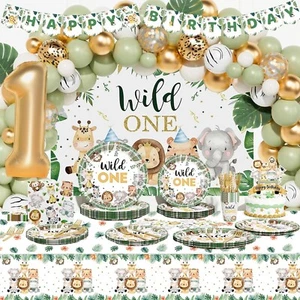 Wild One Jungle Theme First Birthday Party Supplies for Girls, 1st Birthday - Picture 1 of 7