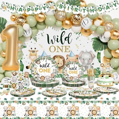 Wild One Jungle Theme First Birthday Party Supplies for Girls, 1st Birthday - Image 1 of 4