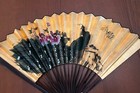 Japanese Wall Fan GOLDEN Peacock Handpainted Vintage  24” , Asian