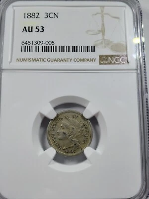 1882 Three Cent Nickel - NGC AU-53 3CN  - Image 1 of 4