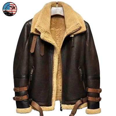 Chaqueta de cuero de oveja RAF B3 para hombre Fuerza Aérea Aviador Bombardero Doble cuello años 80 Foto 1 de 4