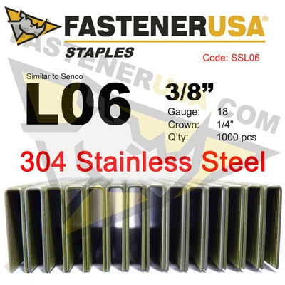 FASTENER USA L Staples L06 Stainless Steel 18 gauge 1/4" crown-3/8" length (1000 ct)