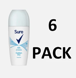 6 x Sure Women Motion Sense Deodorant Roll-On, Cotton Dry Anti Perspirant 50ml - Picture 1 of 14
