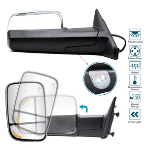 Towing Mirrors Fit 09-18 Dodge Ram 1500 2500 3500 Heated Arrow Lamp Chrome LH+RH - Picture 1 of 10